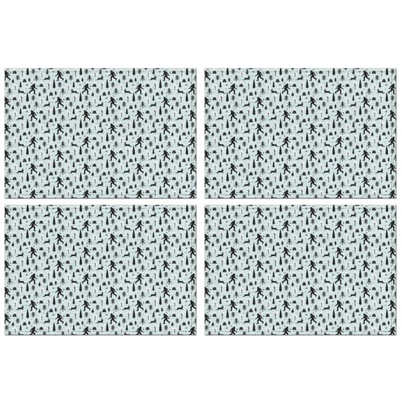 Light Blue Bigfoot and Tree Pattern Summer Placemats Table Placemats Set Of 4-Linen Kitchen Washable Placemats Table Mats 11.8"x17.7" Non-Slip Heat Resistant