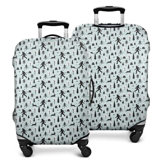 Light Blue Bigfoot and Tree Pattern Luggage Cover Fashion Suitcase Cover Baggage Covers Fit 25-28 Inch Luggage (Go Travel)