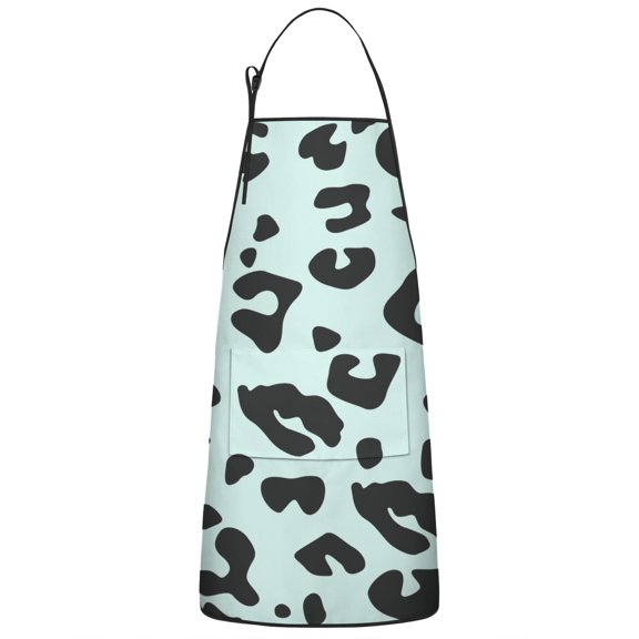 Light Blue and Black Of Leopard Print Apron-Garden Aprons for Women with Pockets-Cotton Linen Waterproof Kitchen Cooking Gardening Aprons Adjustable for Kitchen,Cooking,BBQ and Salon 33x27 Inch