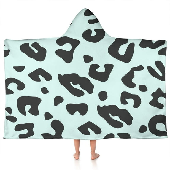 Light Blue and Black Of Leopard Print Hooded Bath Towel,50"x30" for Ages 3 To 12 Kids, Quick Dry Lightweight Soft Microfiber Hood Beach Towel Cover Up for Kids