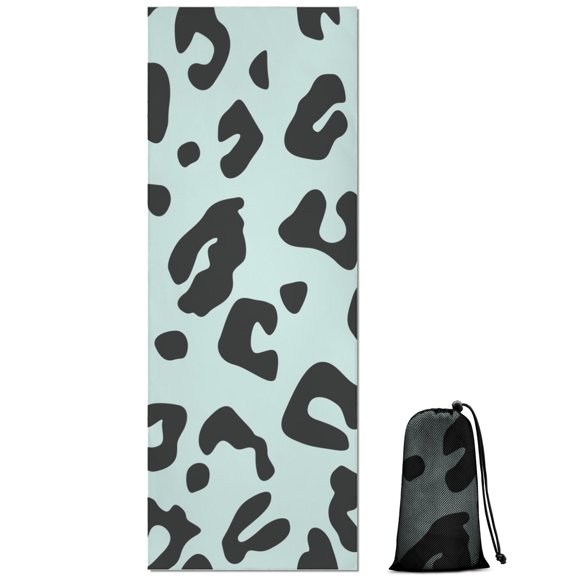 Light Blue and Black Of Leopard Print Hot Yoga Mat Towel Non Slip for Hot Yoga - Quick-Drying Yoga Mat Cover with 4 Corner Pockets with Travel Bag - Hot Yoga Towel Non Slip 70"x26"
