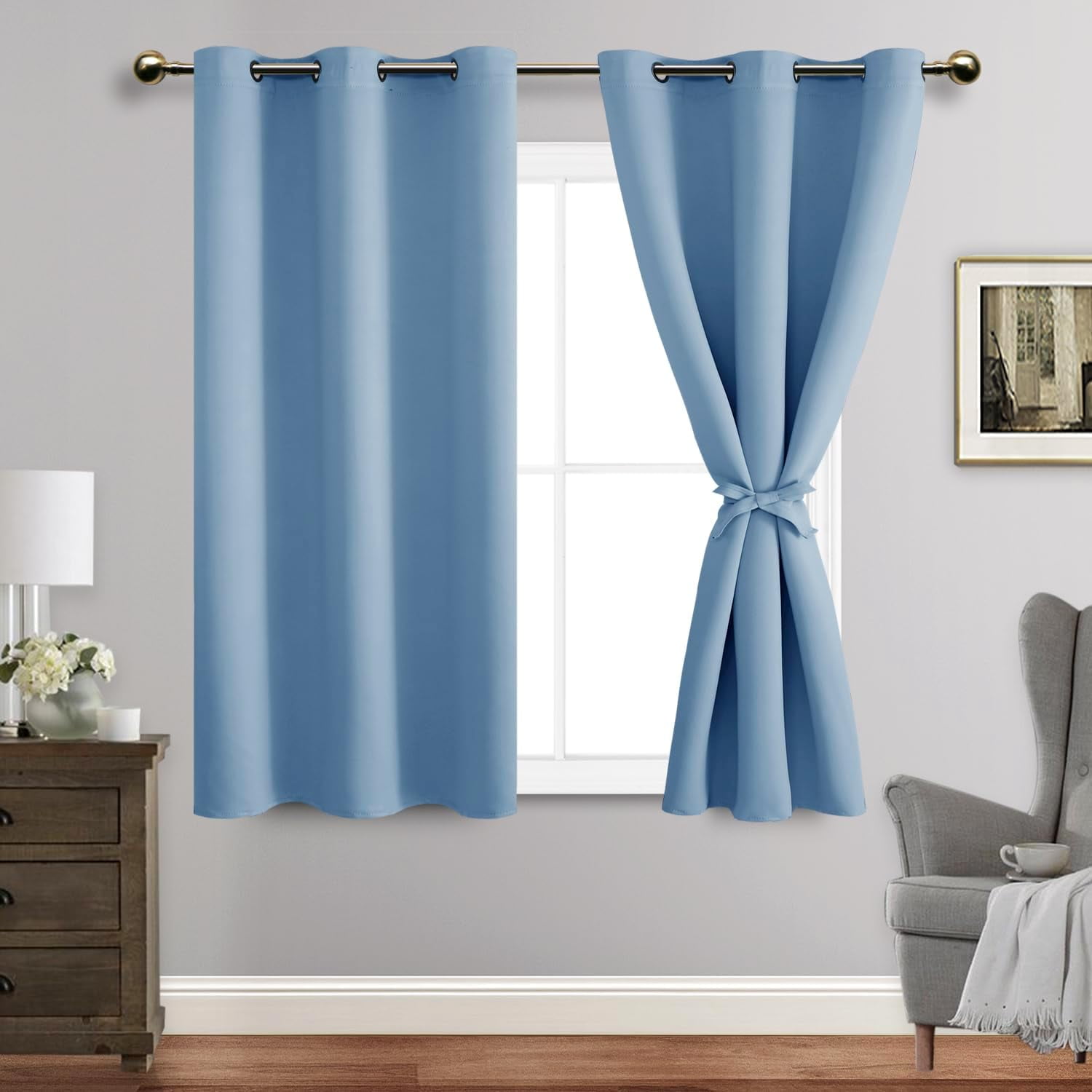 Hynathi 2-Pack Fern Print Blackout Curtains - 52x84 Inch, Thermal Insulated & Noise Reducing Grommet Panels For Bedroom/Living Room (Blue)