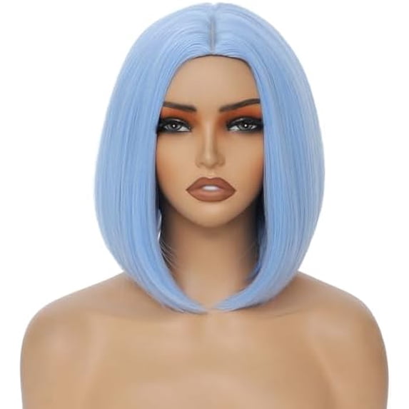 Light Blue Bob Wig for Women 12 Inch Straight Light Blue Wigs Middle ...