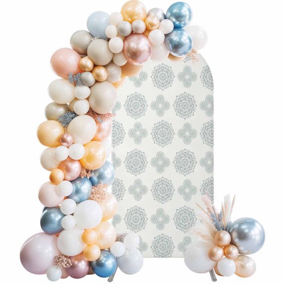 Light Blue Boho Flower Arch Backdrop Cover 4 FT Abstract Bosemia Geometric Graphic Stretchy Elastic Arch Stand Covers Spandex Arched Background Birthday Wedding Party Decoration (No Stand)