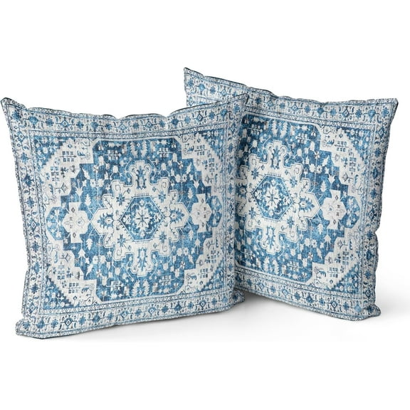 Light Blue Boho Throw Pillow Covers Set of 2 Monaco Rug Carpet Double Sided Pattern Cotton Soft Pillow Case Cushion Cover Pillowcase for Garden Couch Sofa Bed Decorative 20x20 inch