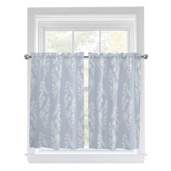 Light Blue Botanical 2 Panel Kitchen Curtains for Windows, Pastoral Elegant Spring Floral Bathroom Privacy Curtain, Home Décor Window Treatment for Bedroom/Living Room 55"x45"