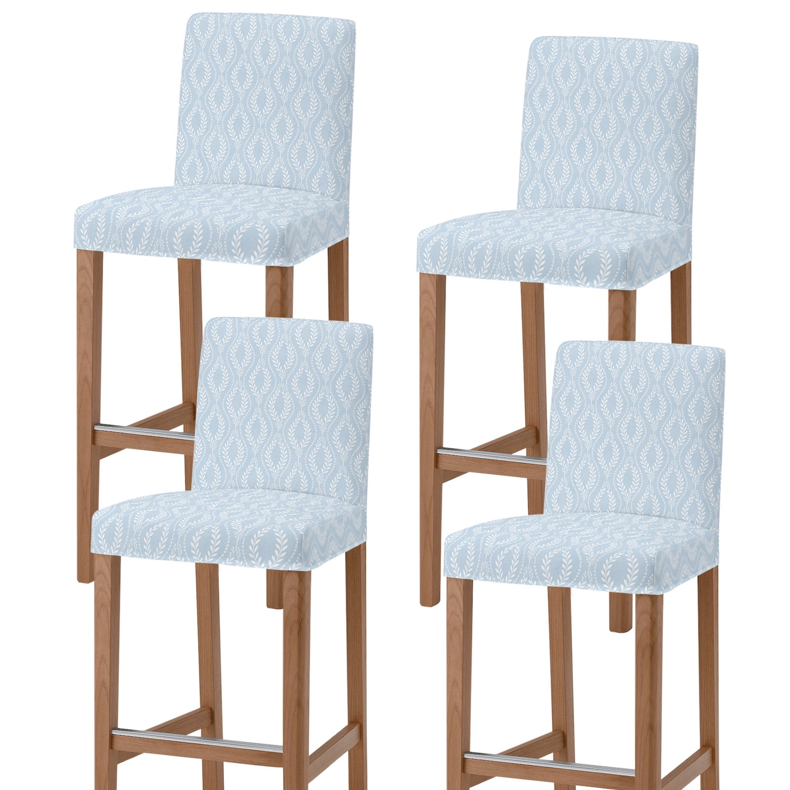 Light Blue Botanical Bar Stool Covers - Stretch Dining Chair Covers Set ...