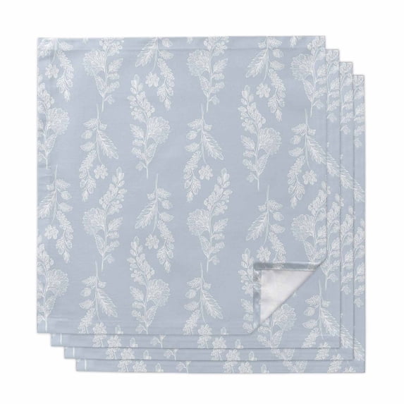 Light Blue Botanical Cloth Napkins, Pastoral Elegant Spring Floral Washable and Reusable Dinner Napkins Set of 4, Table Napkin for Kitchen Party Birthday Wedding Hotel Housewarming 20"x20"