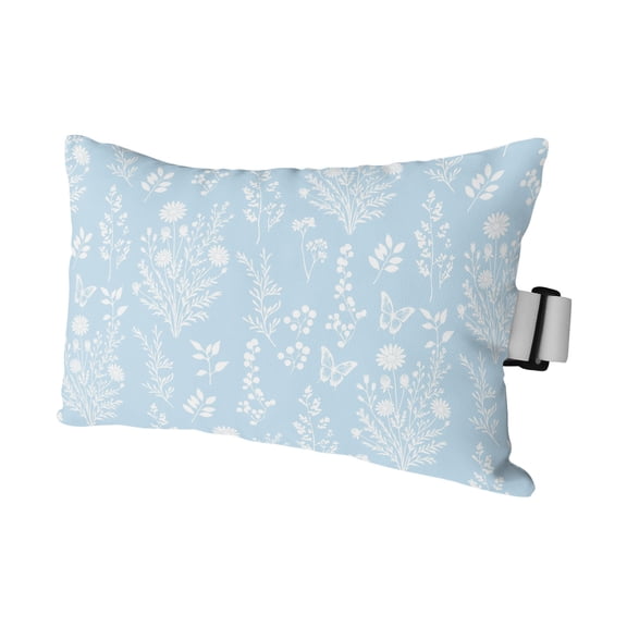 Light Blue Botanical Outdoor Pillows for Chaise Lounge Chair Waterproof Lumbar Pillows with Insert&Adjustable Elastic Strap Beach Headrest Pillow Spring Summer Chic Wildflowers Pool Pillow 11"x16"