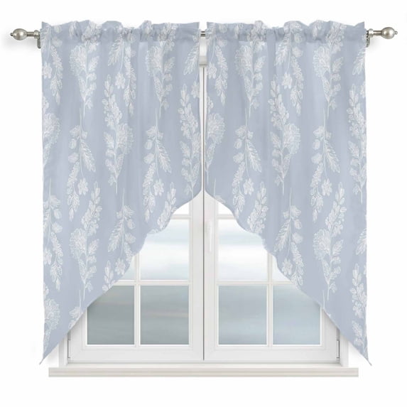 Light Blue Botanical Swag Valances for Windows 2 Pack, Kitchen Window Curtains 36 Inch Length, Pastoral Elegant Spring Floral Privacy Swag Curtains for Living Room/Bathroom with Rod Pocket 36"x36"