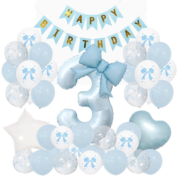 Light Blue Bow Balloon Decor Set, Number Balloon Birthday Party Supplie ...