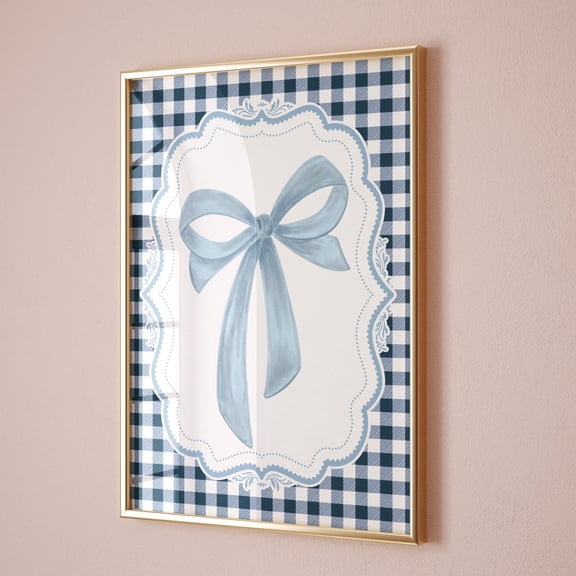 Light Blue Bow Preppy Coquette Ribbon Wall Art: Teen Girl Dorm Room Decor, Stretched Canvas Size 16x24