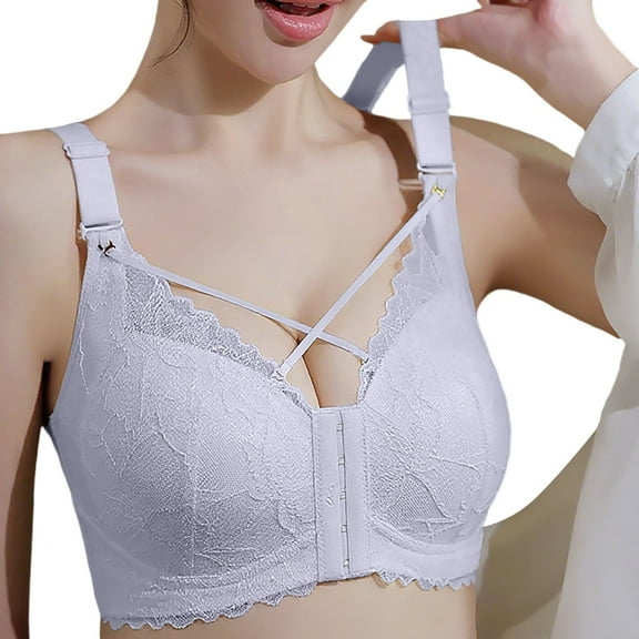 Light Blue Bra Front Closure Bras For Full Coverage Plus Size Wireless Comfort Support Underwire Back Design Nylon,Spandex