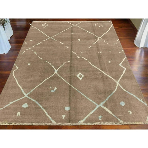 Light Blue/Brown 8X10 Moroccan Natural Wool Color Handmade Rug # 11478