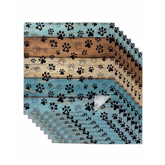 Light Blue Brown Cloth Napkins Set of 8 Reusable Dinner Napkins, Rustic Farmhouse Dog Paw Vintage Cocktail Napkin Washable Table Napkins for Wedding/Holiday Party/Baby Shower 20"x20"