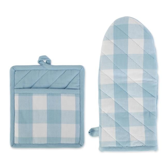 Light Blue and White Buffalo Check Cotton Pot Holders, 2-Piece Set