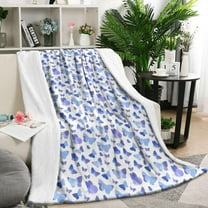 Light Blue Butterfly Purple Pattern Blanket,Comfortable Soft Flannel Throw Blanket,All Season,Warm Lightweight Blankets for Sofa Bed Couch Living Room Chair,50"x60"