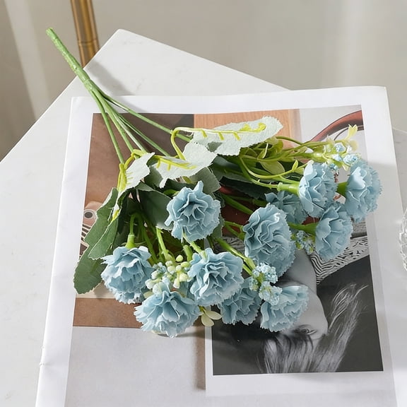 Light Blue Carnation Artificial Bouquet 12.5 Inch Spring Table Centerpiece Decor For Home Office And Wedding Arrangements