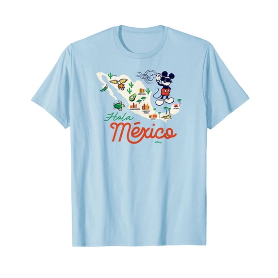 Light Blue Cartoon Mouse Mexico Map T-Shirt for Fun and Casual Wear