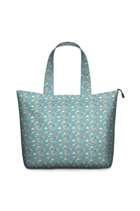 Light Blue Cartoon Narwhal Rainbow Pattern Travel Tote Bags for Women Carry On,Large Weekender Bags for Women Travel,Multi Functional Duffle Bag for Work,Shopping,Sports