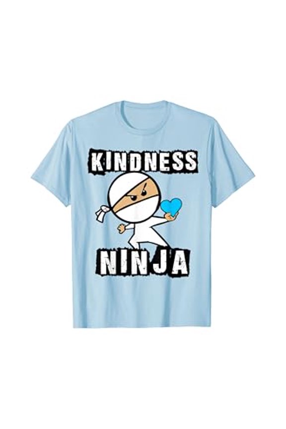Light Blue Cartoon Ninja Kindness T-Shirt Promoting Anti-Bullying Movement