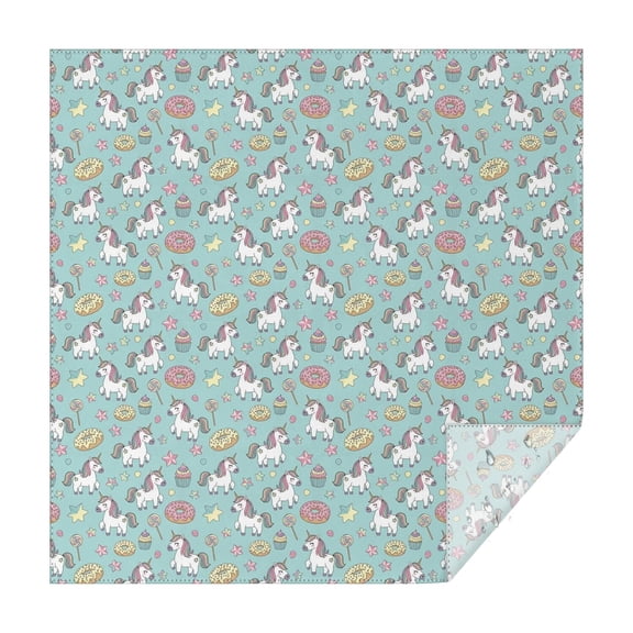 Light Blue Cartoon Unicorn Donut Lollipop Pattern Square Tablecloth,Waterproof Square Table Cover,Wipeable Spillproof Washable Table Cover for Home Kitchen Party Decor 42"X42"(107x107cm)
