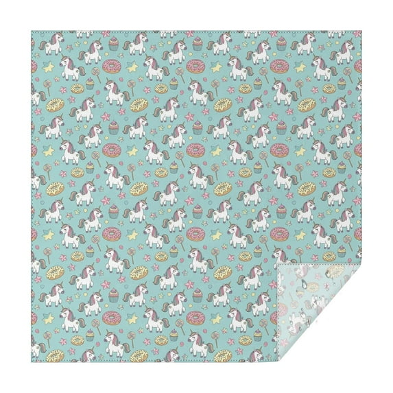 Light Blue Cartoon Unicorn Donut Lollipop Pattern Square Tablecloth,Waterproof Square Table Cover,Wipeable Spillproof Washable Table Cover for Home Kitchen Party Decor 60"x60"(152x152cm)