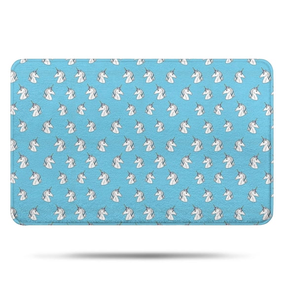 Light Blue Cartoon Unicorn Head Pattern Bathroom Rugs Mat,Non Slip Microfiber Bathroom Rug,Rubber Backing,Soft Bathroom Mats for Bathroom Floor,Tub and Shower,17x27in(43x68cm)