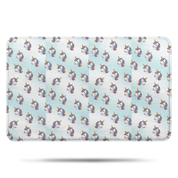 Light Blue Cartoon Unicorn Head Pattern Bathroom Rugs Mat,Non Slip Microfiber Bathroom Rug,Rubber Backing,Soft Bathroom Mats for Bathroom Floor,Tub and Shower,17x27in(43x68cm)