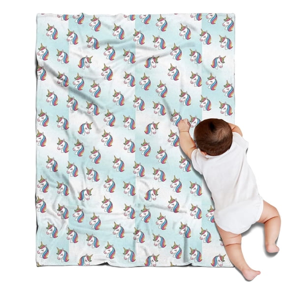 Light Blue Cartoon Unicorn Head Pattern Blanket,Comfortable Soft Flannel Throw Blanket,All Season,Warm Lightweight Blankets for Sofa Bed Couch Living Room Chair,30"x40"