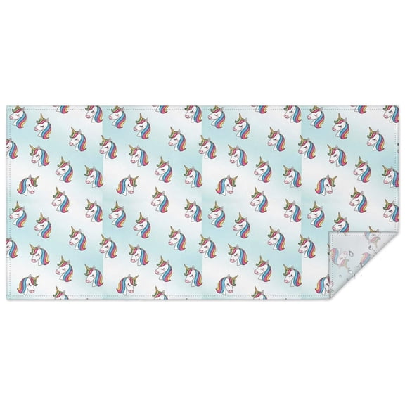 Light Blue Cartoon Unicorn Head Pattern Rectangle Tablecloth 60"x120",Waterproof Polyester Rectangle Table Cloth, Wipeable Spillproof Polyester Tablecloth for Dining, Camping, Indoor and Outdoor