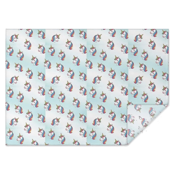 Light Blue Cartoon Unicorn Head Pattern Rectangle Tablecloth 60"x84",Waterproof Polyester Rectangle Table Cloth, Wipeable Spillproof Polyester Tablecloth for Dining, Camping, Indoor and Outdoor