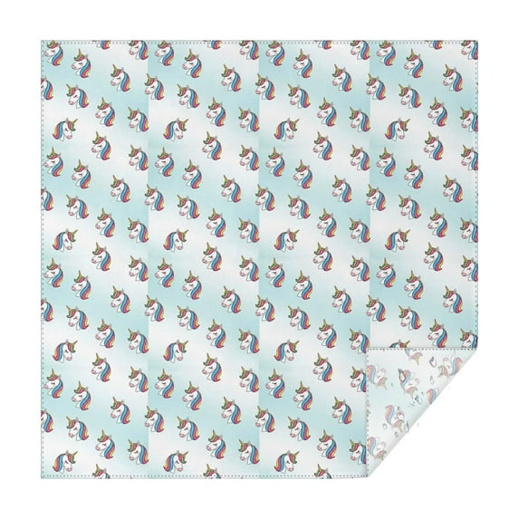 Light Blue Cartoon Unicorn Head Pattern Square Tablecloth,Waterproof Square Table Cover,Wipeable Spillproof Washable Table Cover for Home Kitchen Party Decor 42"X42"(107x107cm)