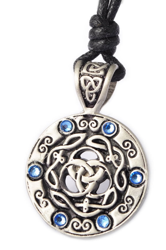 Light Blue Celtic Trilogy Silver Pewter Charm Necklace Pendant Jewelry With Cotton Cord
