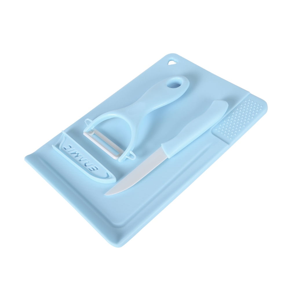 Light Blue Ceramic Kitchen Knife Set with Matching Peeler and Chopping