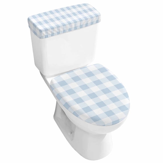 Light Blue Checked Toilet Lid Cover and Tank Cover Set, Buffalo Plaid ...