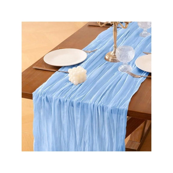Light Blue Cheesecloth Table Runner, Bohemian Gauze Fabric For Wedding, Party, Festival Or Home Dining Decoration