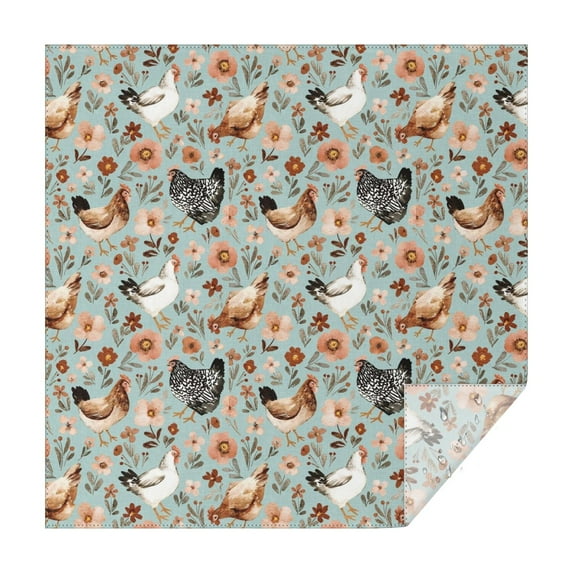 Light Blue Chicken Floral Pattern Square Tablecloth,Waterproof Square Table Cover,Wipeable Spillproof Washable Table Cover for Home Kitchen Party Decor 42"X42"(107x107cm)