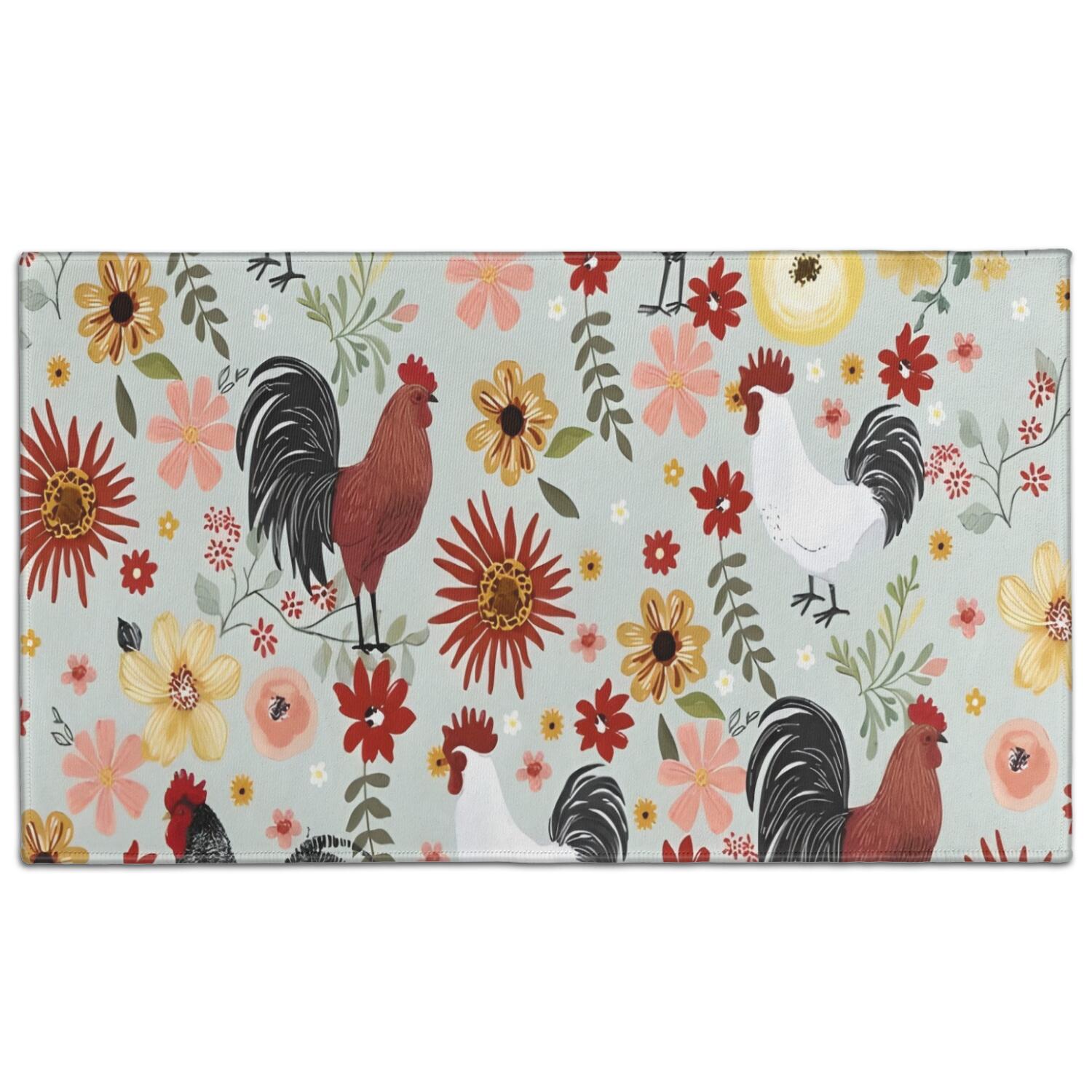 Blue Chicken Rug Light Blue Chicken Flower Pattern Door Rugs,Washable Non Slip Door Mats ...