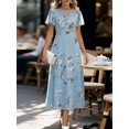 thumbnail image 1 of Light Blue Chiffon Floral Print Ruffle Sleeve Midi Dress For Women, 1 of 6