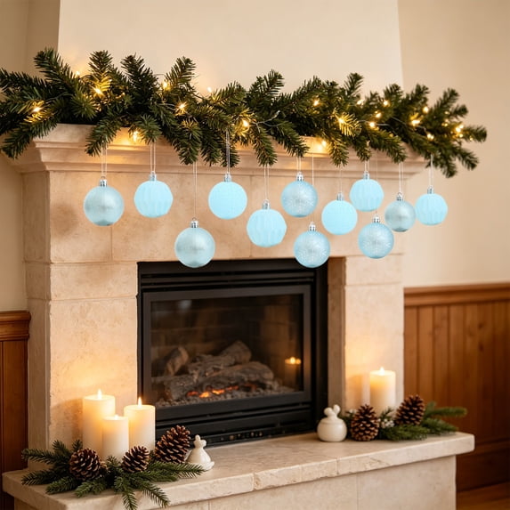 Light Blue Christmas Ball Ornaments Set, 16Pcs 2.36in Shatterproof Plastic Xmas Hanging Baubles for Christmas Tree, Wreath, Fireplace & Holiday Decor