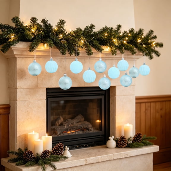 Light Blue Christmas Ball Ornaments Set, 16Pcs 2.36in Shatterproof Plastic Xmas Hanging Baubles for Christmas Tree, Wreath, Fireplace & Holiday Decor