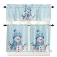 thumbnail image 1 of Light Blue Christmas Kitchen Curtains and Valances Set, Snowman with Cap Xmas Snowflake Rod Pocket Window Valance 18 Inch Window Curtain Panels for Living Room Bedroom Laundry, 27.5x36in, 3 Pieces, 1 of 7