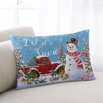 Light Blue Christmas Queen Size Pillow Cover,Pillowcase Protectors with Zipper,Decorative Throw Pillow Case Cover,Snowman Snowflake Red Truck Xmas Tree Gifts Pillow Shams for Couch Sofa 20x30Inch