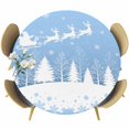 thumbnail image 1 of Light Blue Christmas Round Tablecloth, Fitted Table Cover with Elastic for 45"-54" Round Tables, Xmas Elk Tree Snowflake Forest Table Cloth Outdoor Indoor Dinning Party Waterproof Tablecloths, 1 of 7
