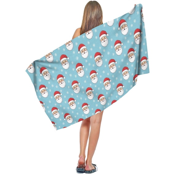 Light Blue Christmas Santa Pattern Microfiber Bath Towel, Gym Shower ...