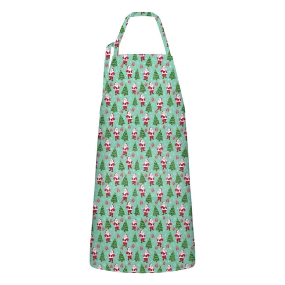 Light Blue Christmas Santa and Tree Apron-Garden Aprons for Women with Pockets-Cotton Linen Waterproof Kitchen Cooking Gardening Aprons Adjustable for Kitchen,Cooking,BBQ and Salon 32"x27"