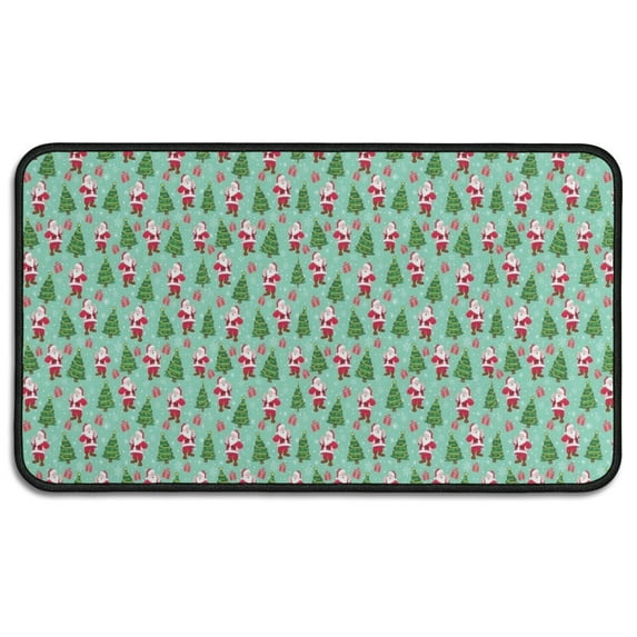 Light Blue Christmas Santa and Tree Pattern Door Rugs,Washable Non Slip Door Mats Indoor,Decorative Door Mats,Entry Mat Indoor for Entrance,Bedroom,Kitchen,Bathroom,30"x17"