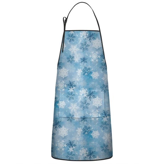 Light Blue Christmas Snowflake Pattern Apron-Garden Aprons for Women with Pockets-Cotton Linen Waterproof Kitchen Cooking Gardening Aprons Adjustable for Kitchen,Cooking,BBQ and Salon 33"x27"