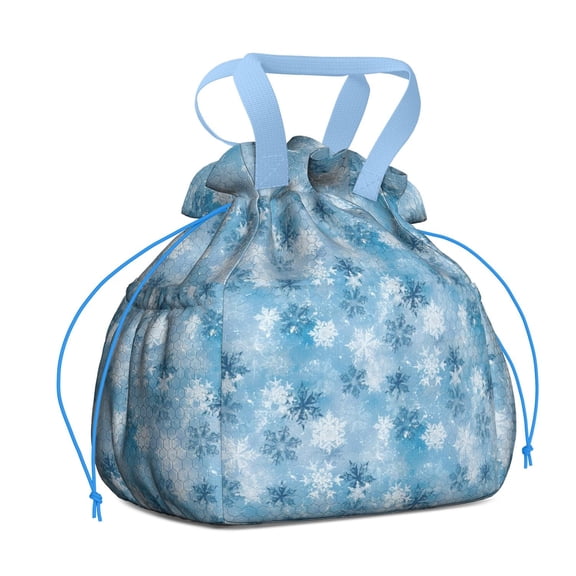 Light Blue Christmas Snowflake Pattern Drawstring Lunch Bag Women - Drawstring Lunch Bag Insulated for Work Office - Stain-Resistant Large Lunchbags for Women with Multi-Pockets
